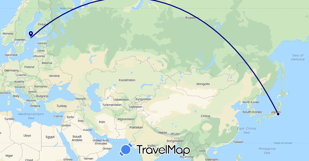 TravelMap itinerary: driving in Finland, Japan (Asia, Europe)