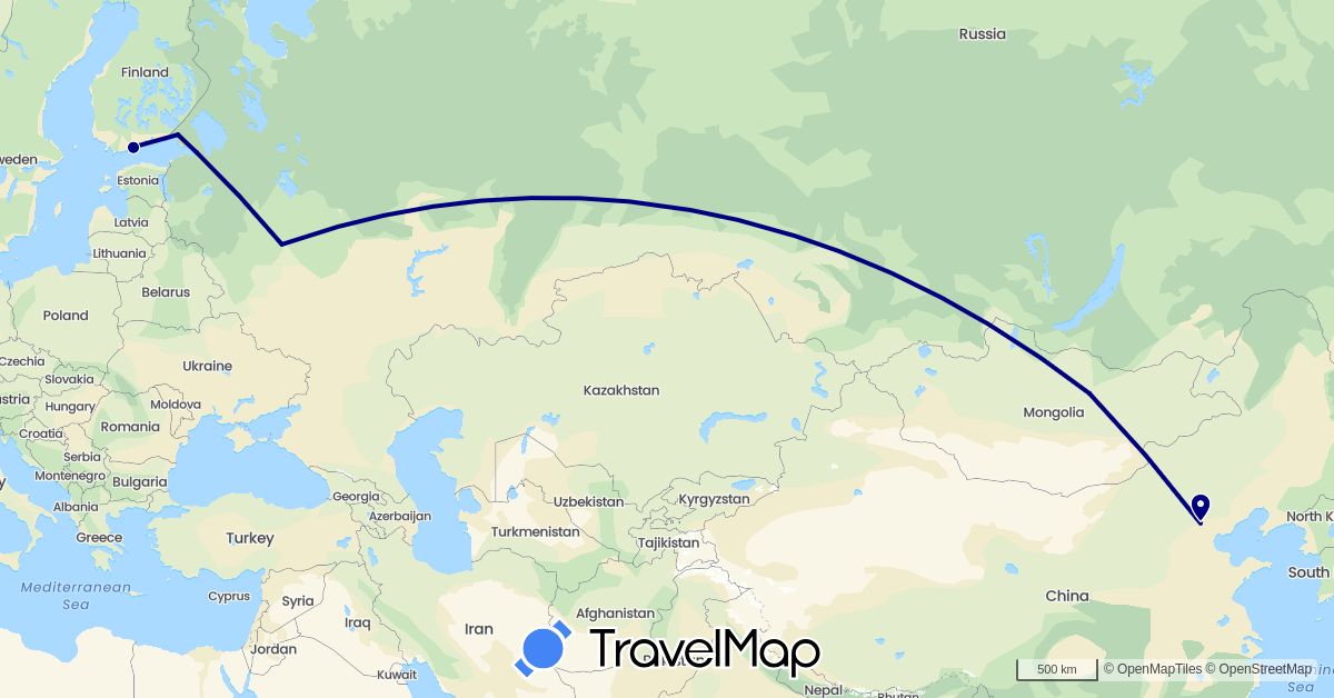 TravelMap itinerary: driving in China, Finland, Mongolia, Russia (Asia, Europe)